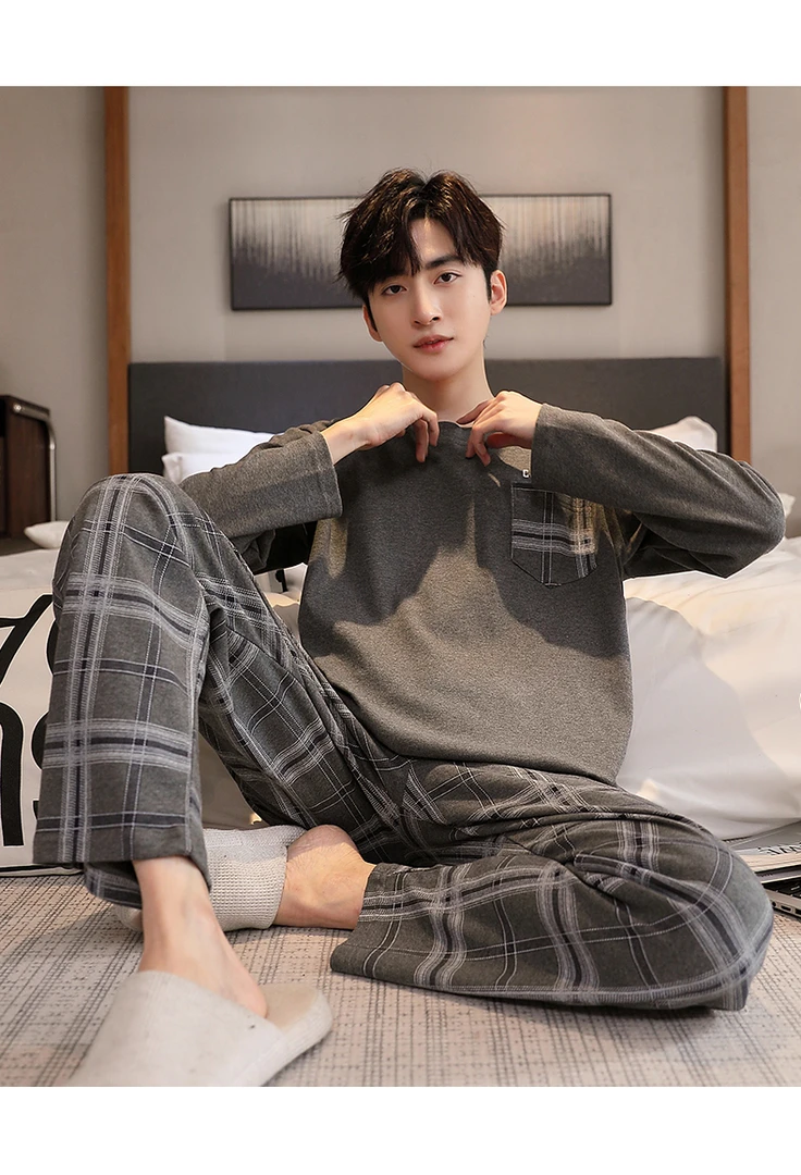 睡衣男士春秋季长袖纯棉秋冬加肥加大码200斤240斤5XL6XL居服套装