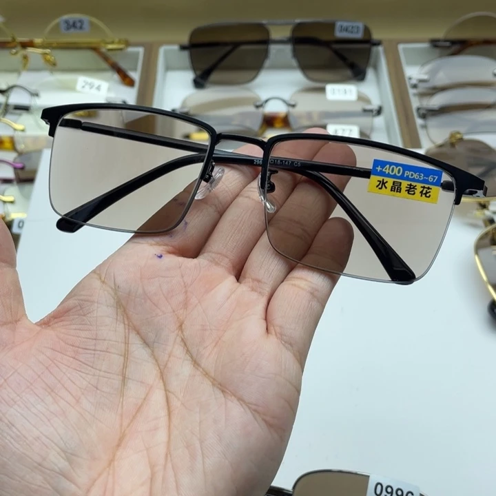 茶水晶老花镜 400度