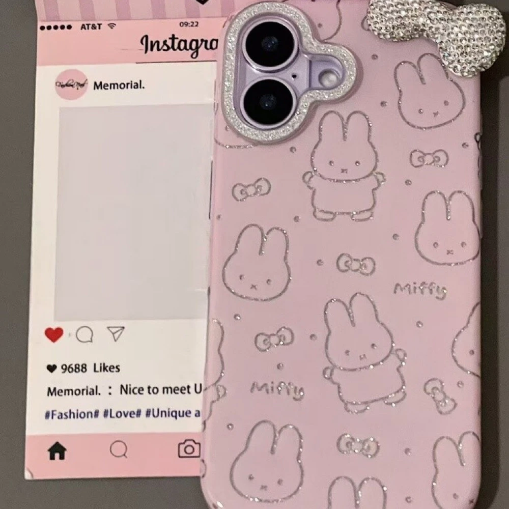 粉紫色闪粉米菲兔蝴蝶结适用iphone17promax苹果16手机壳15可爱14