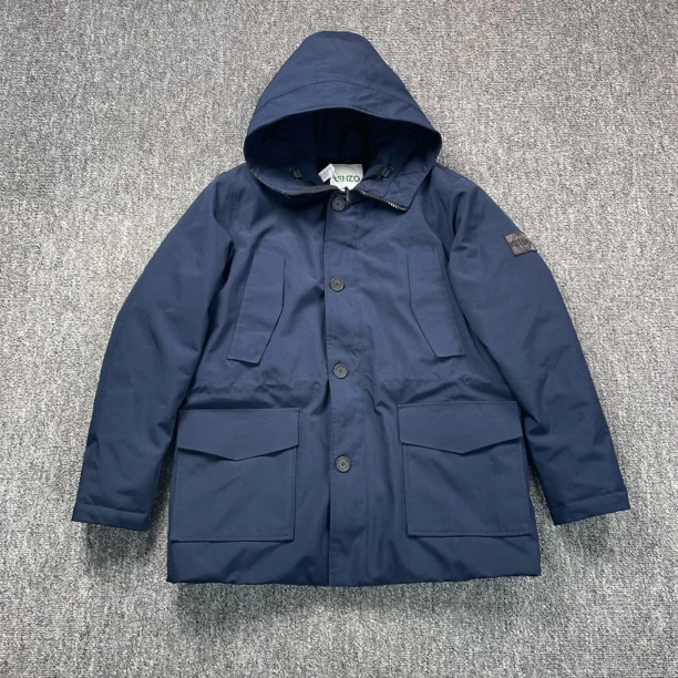 99新 KENZO/肯佐 52820/藏蓝色logo贴饰连帽羽绒服外套/XL码/98新