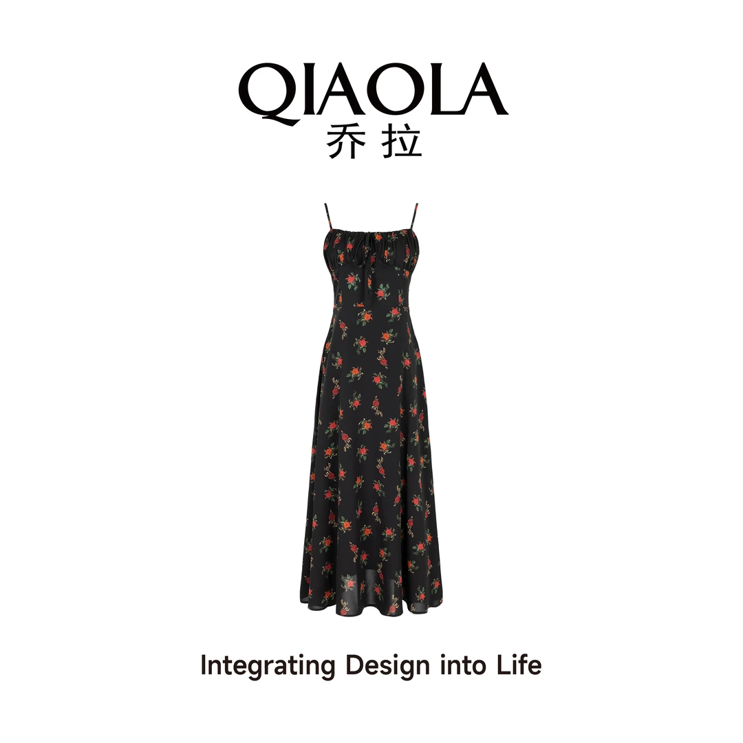 QIAOLA/乔拉【蔓野玫瑰】夏季雪纺碎花A字收腰显瘦优雅裙子预售