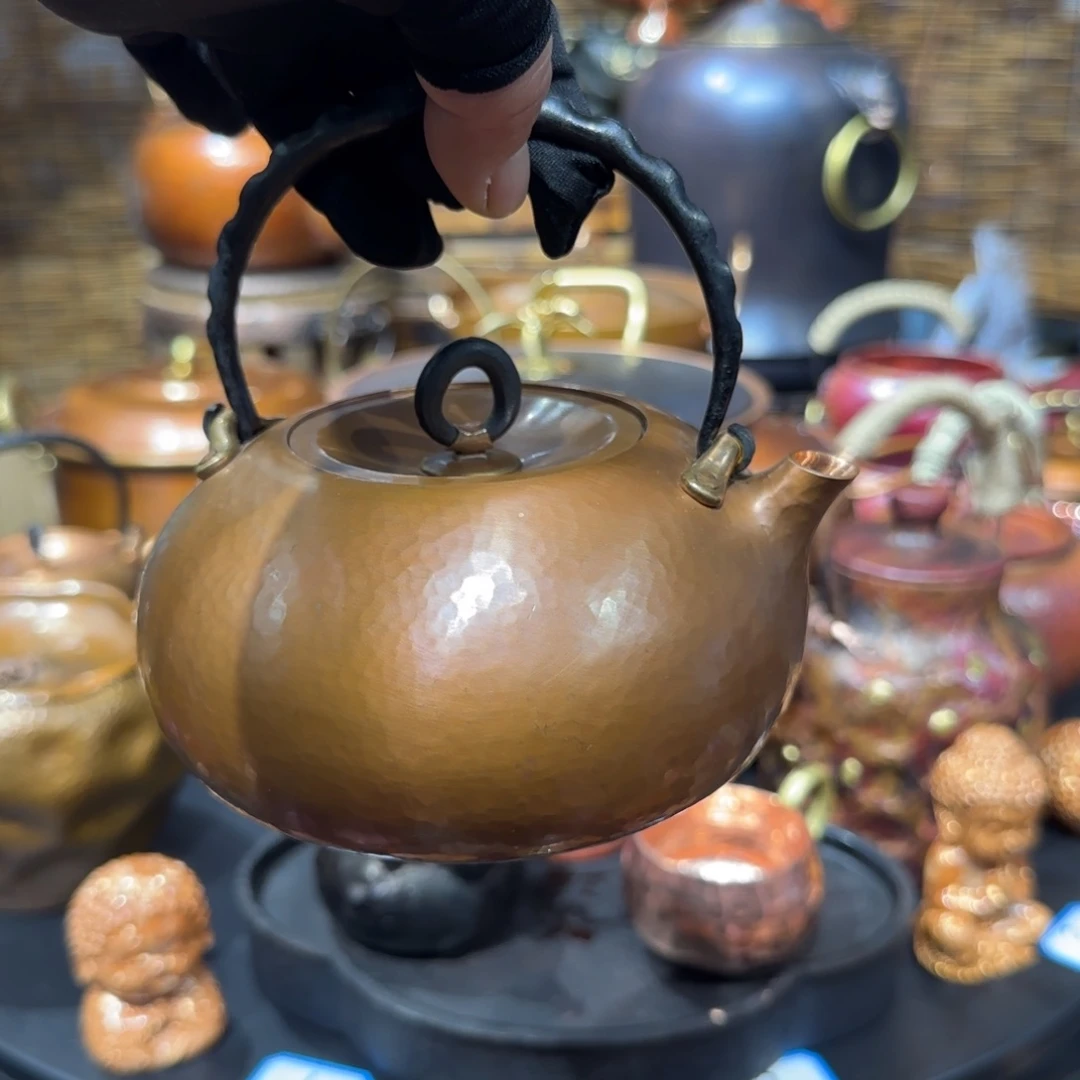 清***嘴紫铜手工制作约700毫升容量提梁壶