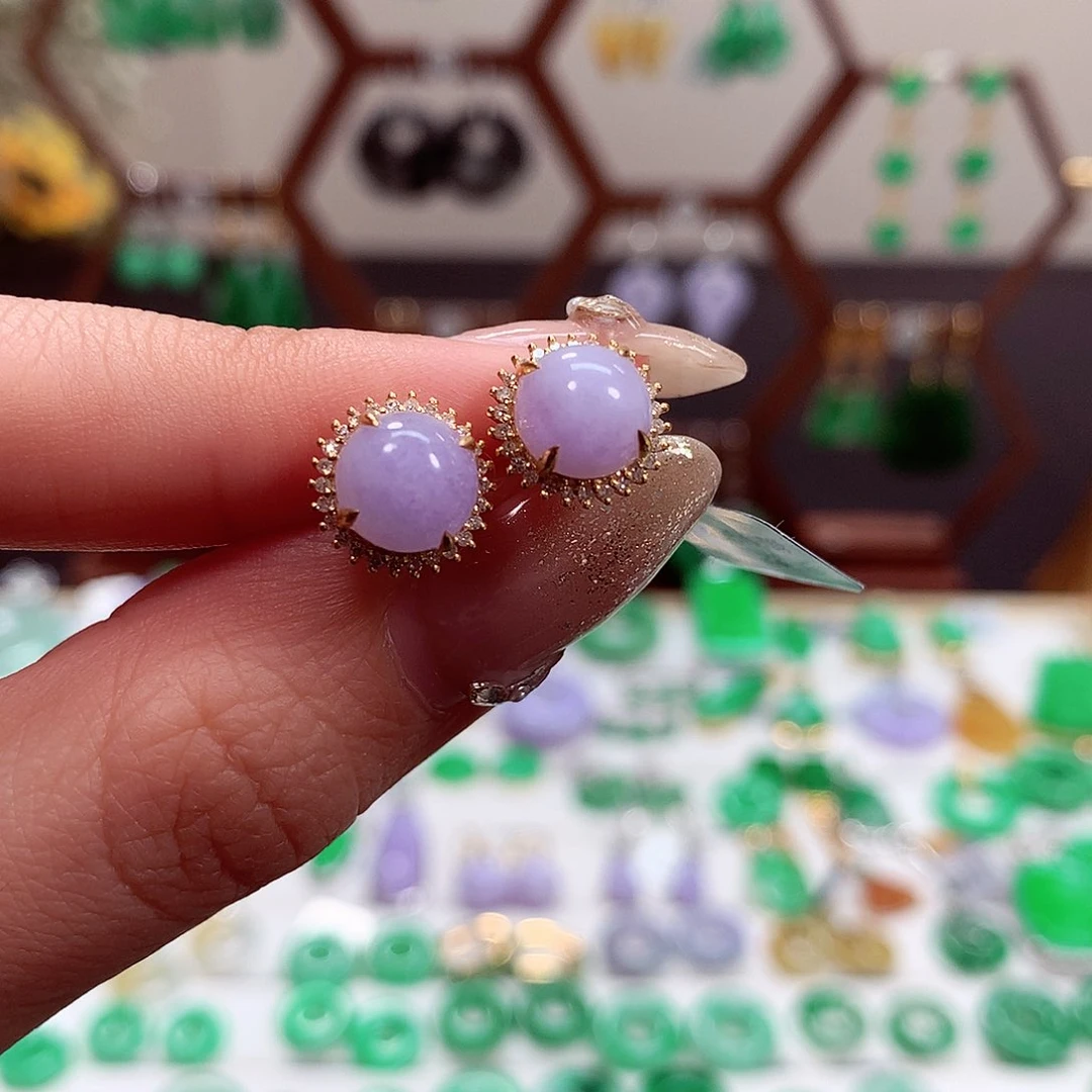 翡翠耳饰18K金镶嵌天然翡翠