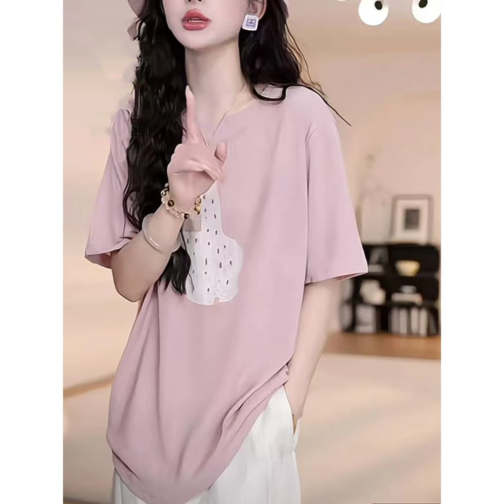 高级感韩版休闲宽松潮牌上衣2025夏季新款爆款卡通印花短袖t恤女