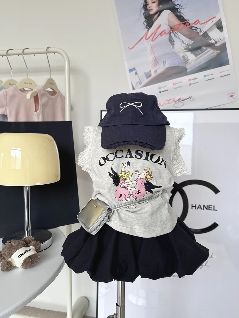 小粉象 ·女童2025夏季新款韩版可爱卡通印花短袖花苞裙裤套装