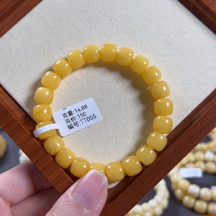 手链琥珀未镶嵌10.3mm精工老型鸡油黄浓蜡手串TT