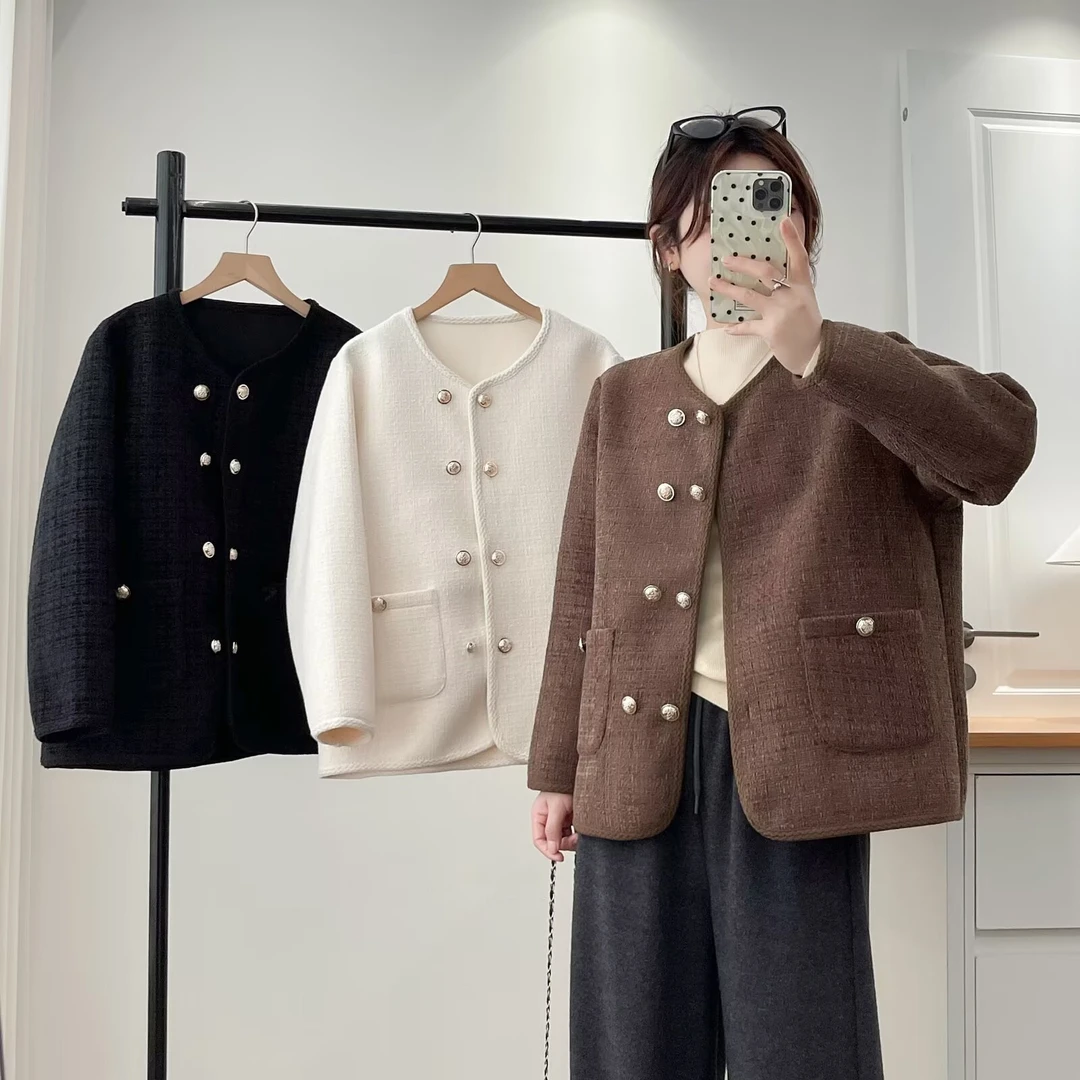 100-200斤大码女装胖mm秋款小香风洋气百搭宽松显瘦金属扣外套315