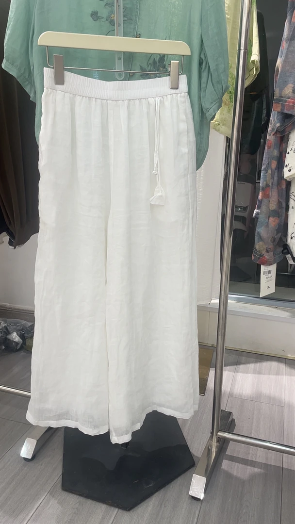 文艺复古苎麻双层花苞飘带阔腿女裤夏季百搭款