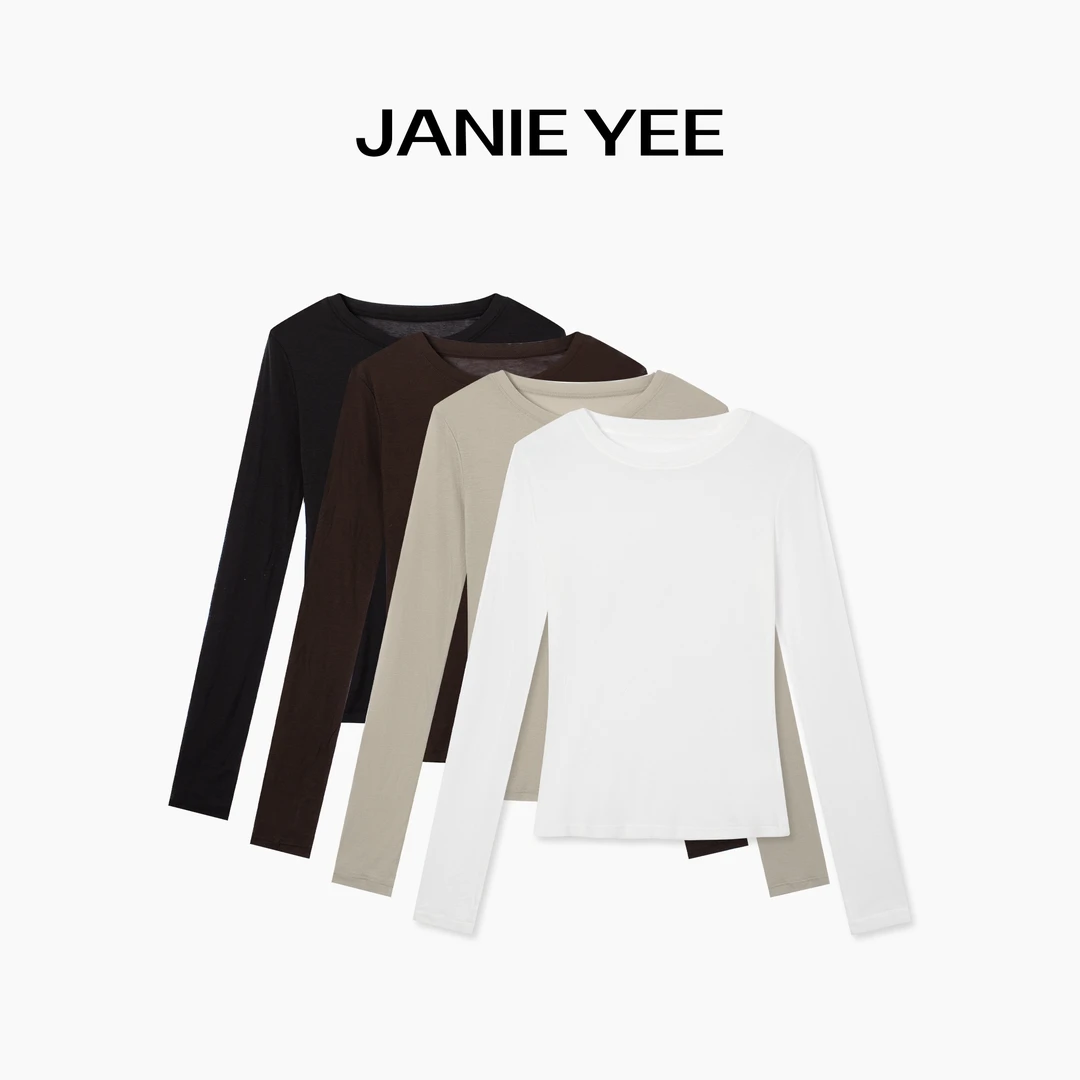 Janie Yee“朦胧Tee” 高支强捻长袖微透打底防晒针织T恤 25A2335