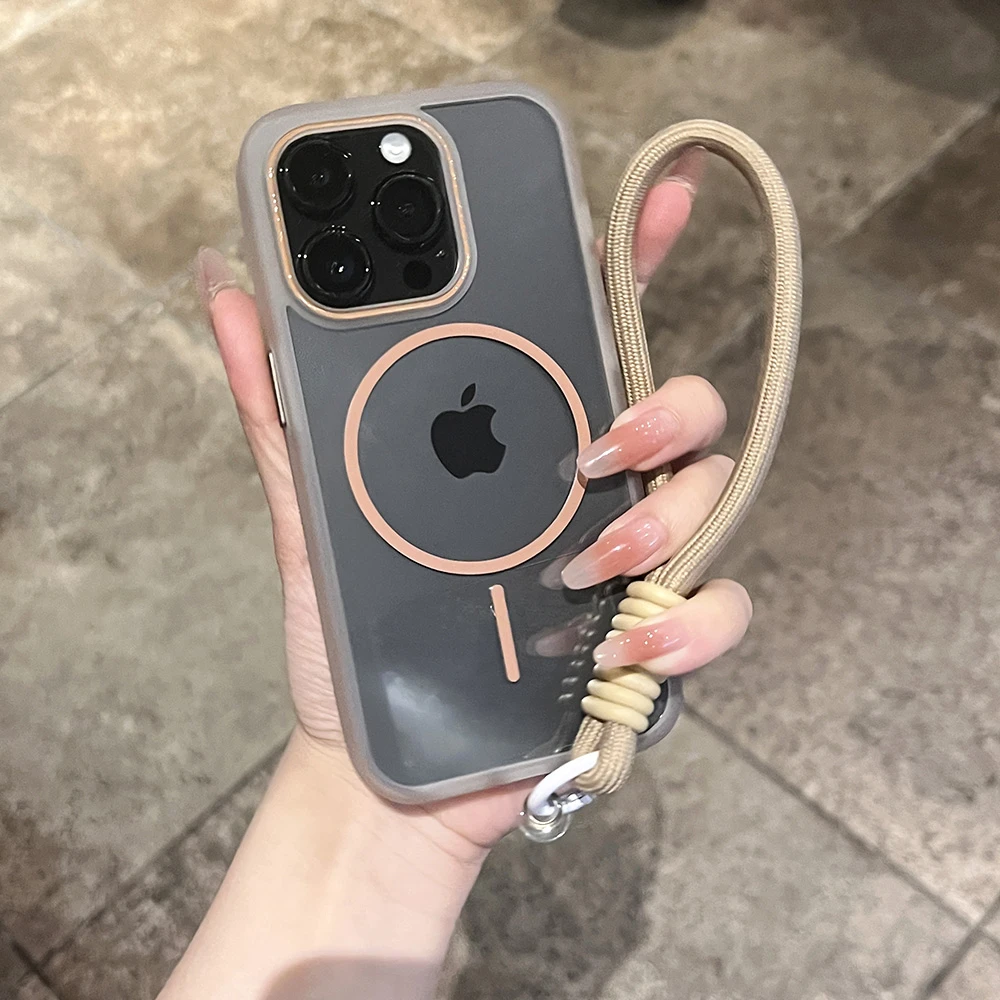 新款透明朦胧细圈磁吸适用苹果16ProMax手机壳防摔保护套透明全包