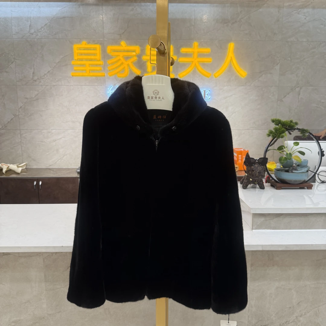 8001时尚百搭黑色男款貂皮外套