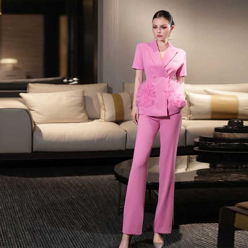 正装法式春夏时尚设计感盘花套装显瘦轻职风商务气质通勤女两件套