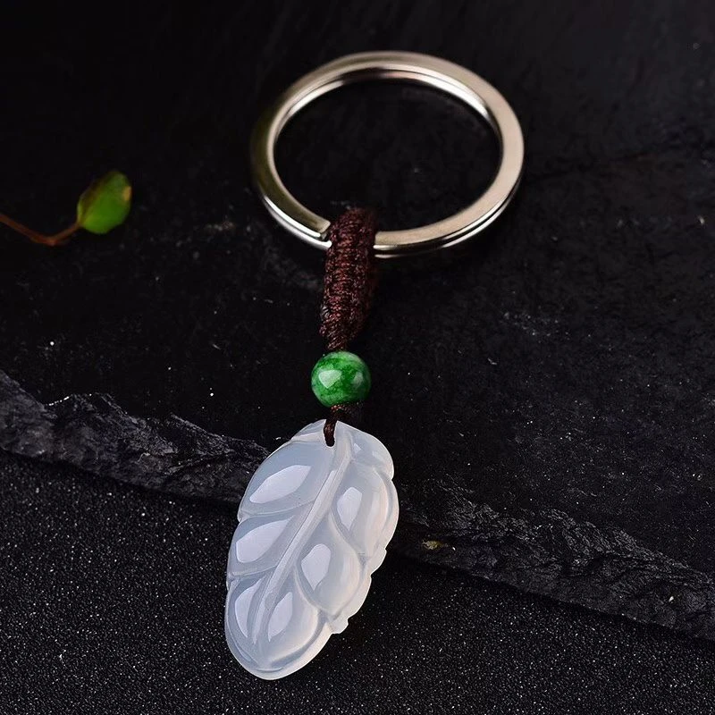 天然白玛瑙玉髓树叶吊坠钥匙扣时尚百搭民族风事叶有成寓意吉祥物