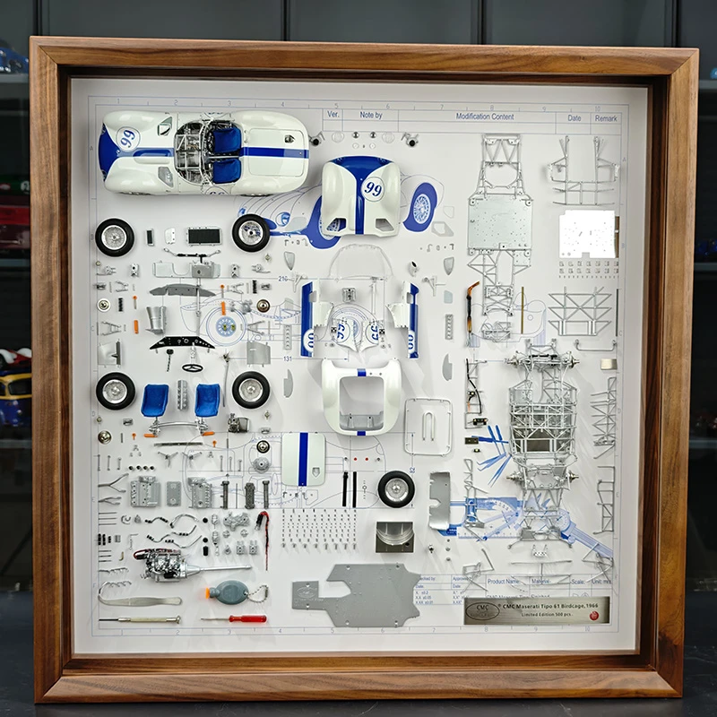 CMC 玛莎拉蒂“鸟笼”汽车模型展示画合金汽车模型零件裱画 立体