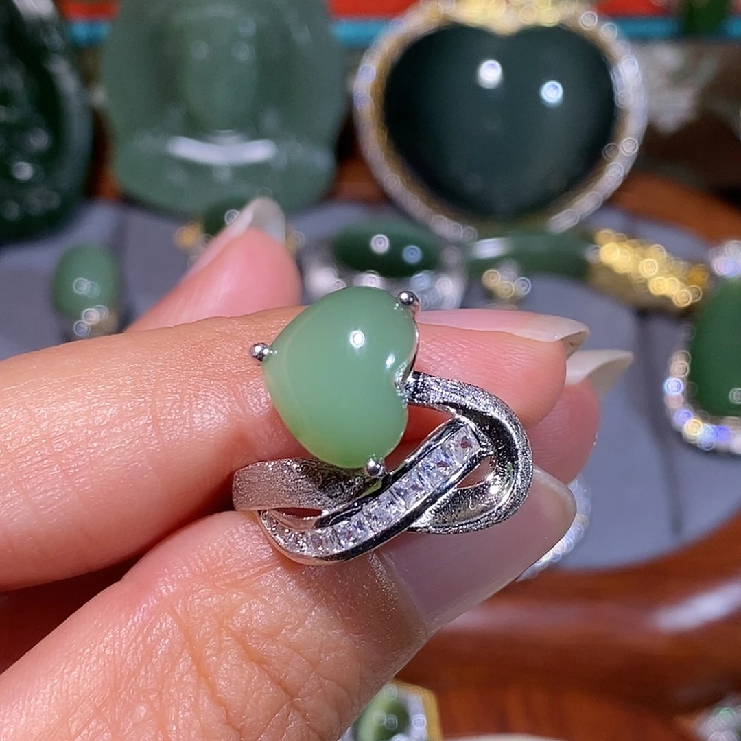 和田玉（碧玉）银S925镶嵌戒指