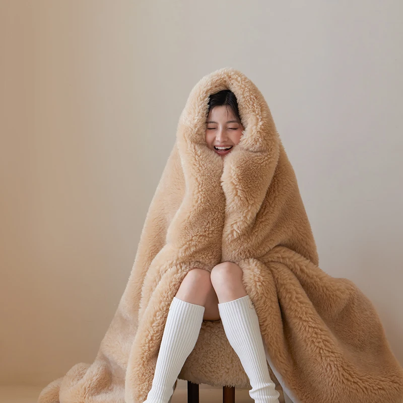 冬季加厚保暖澳洲进口卡达尔羊毛毯午睡毯高端皮草绒毯双面沙发毯