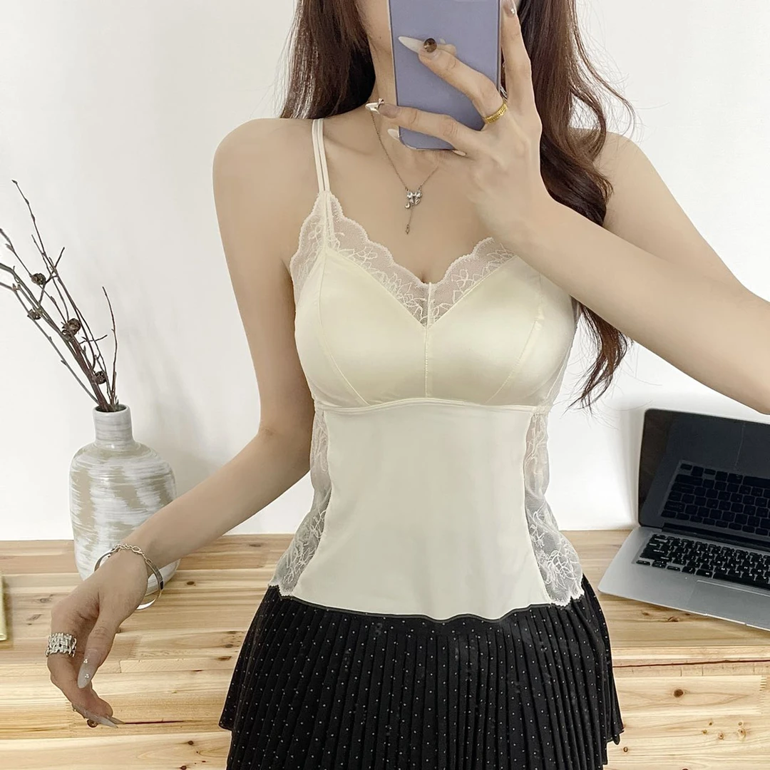 水溶蕾丝美背背心蝴蝶型免穿文胸固定杯夏季冰丝凉感吊带内衣