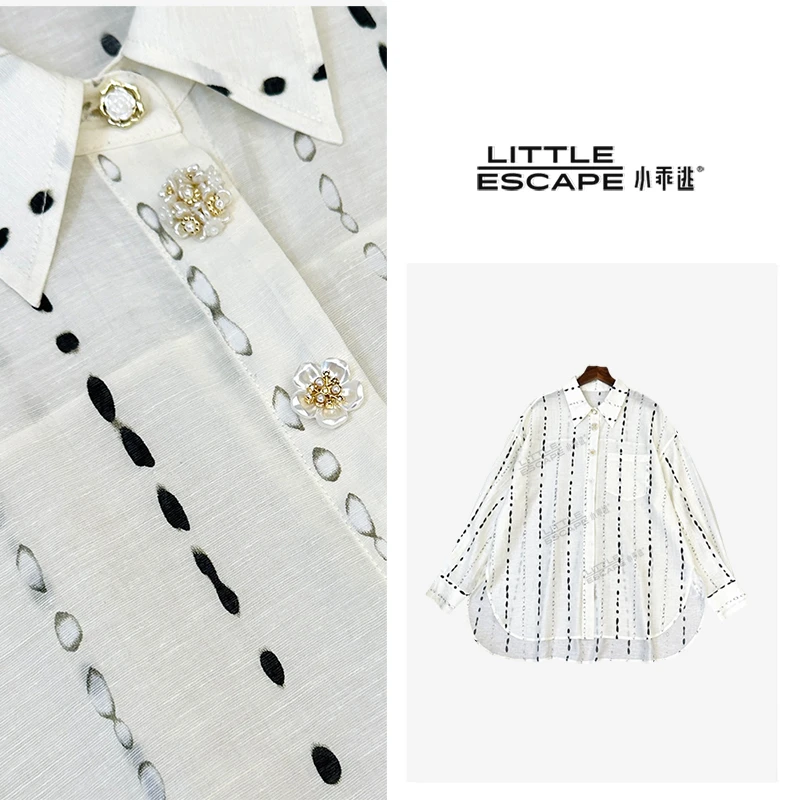 小乖逃X单上衣！一帘幽梦精致白色衬衫翻领香槟色衬衣花生S25415