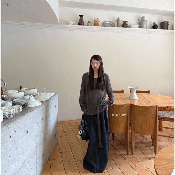 U-RR（9RU4190#)散步裙 遮胯显瘦后开叉直筒半身裙9-819