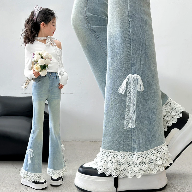 女童牛仔裤春装洋气时髦裤子2025新款女大童修身显瘦喇叭裤儿童潮