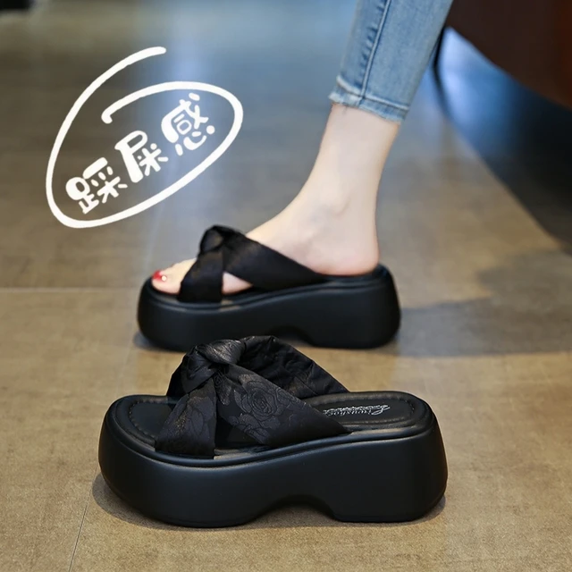 品牌真皮松糕厚底凉拖鞋女夏外穿2025年新款增高软底仙女风一字拖