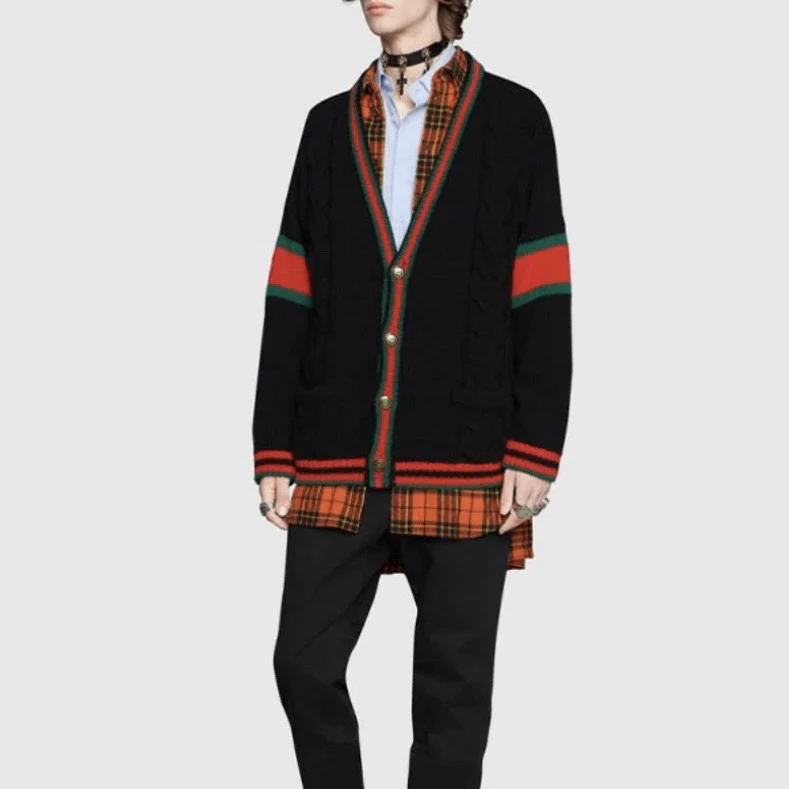 99新 GUCCI/古驰 9625/未使用休闲V领针织黑色经典开衫外套