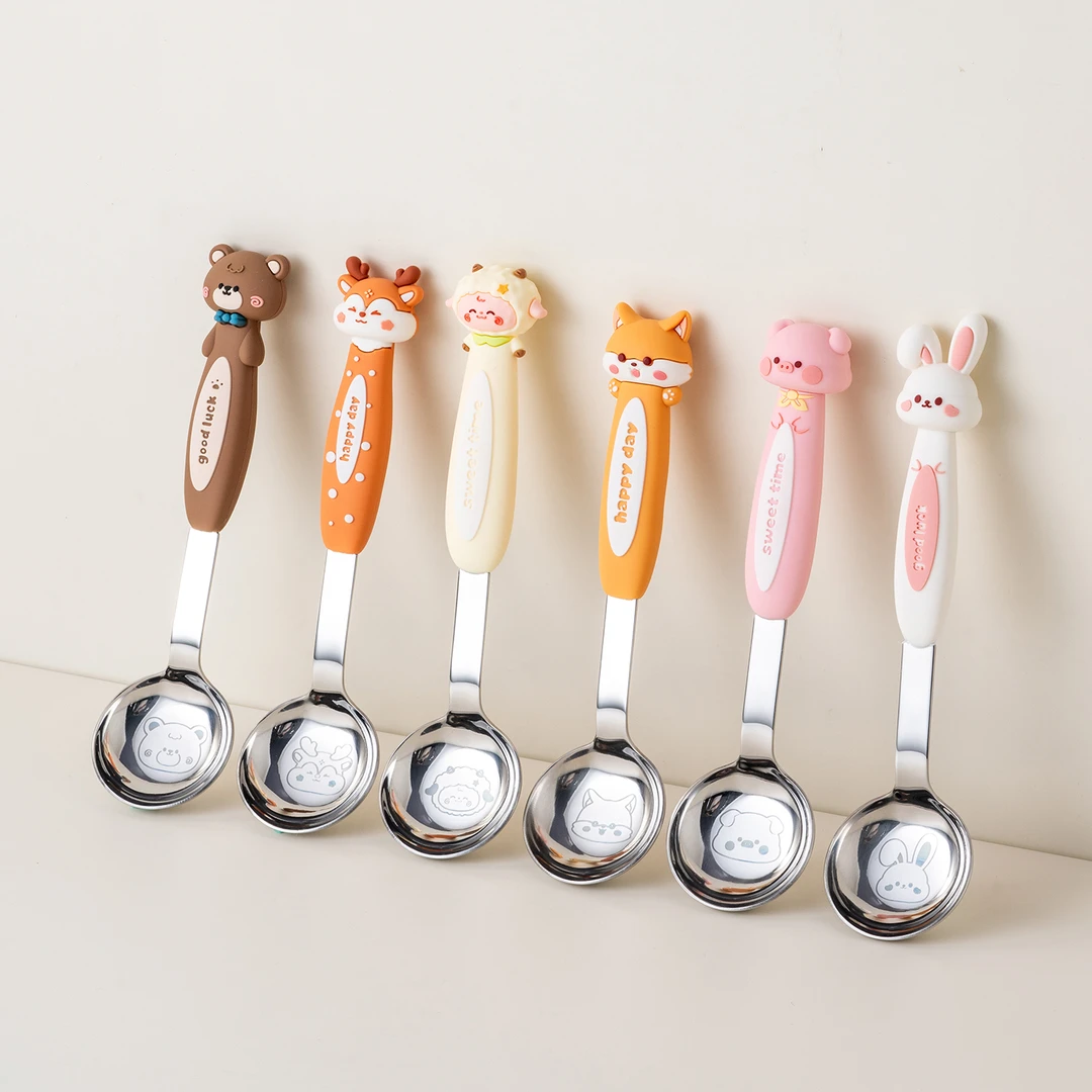 onlycook卡通儿童大圆头汤勺食品级316不锈钢宝宝吃饭勺子小调羹