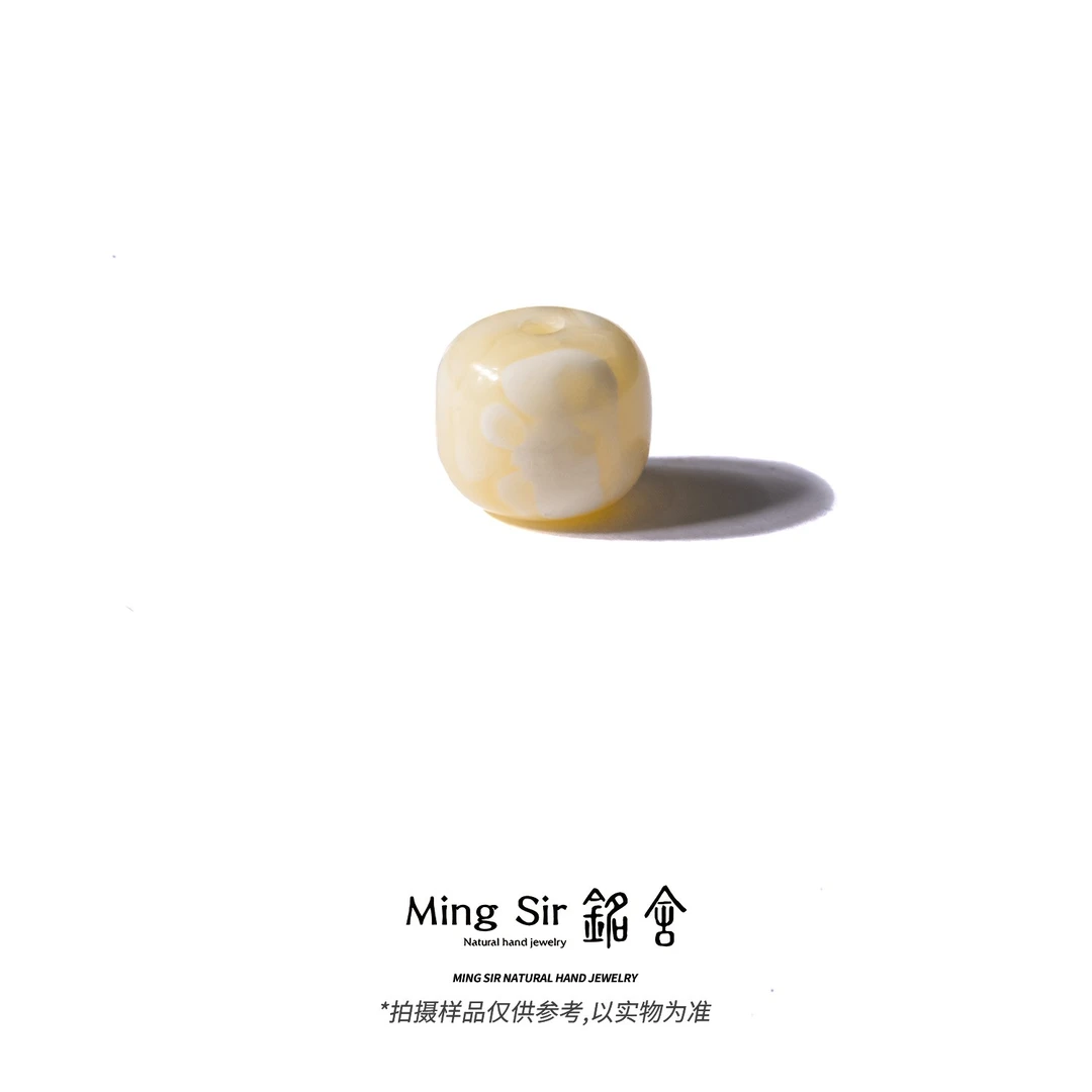【铭舍 云端pro·特级浓白花单珠微瑕】10mm以上老型珠蜜蜡原矿原石