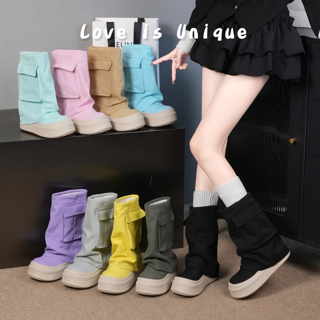 一言·2025新款网红牛仔裤管靴女口袋装饰西部88802