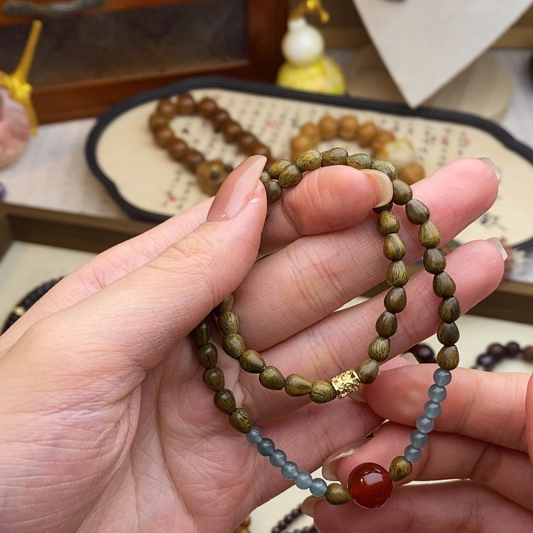 未镶嵌维腊木（绿檀）手串水滴