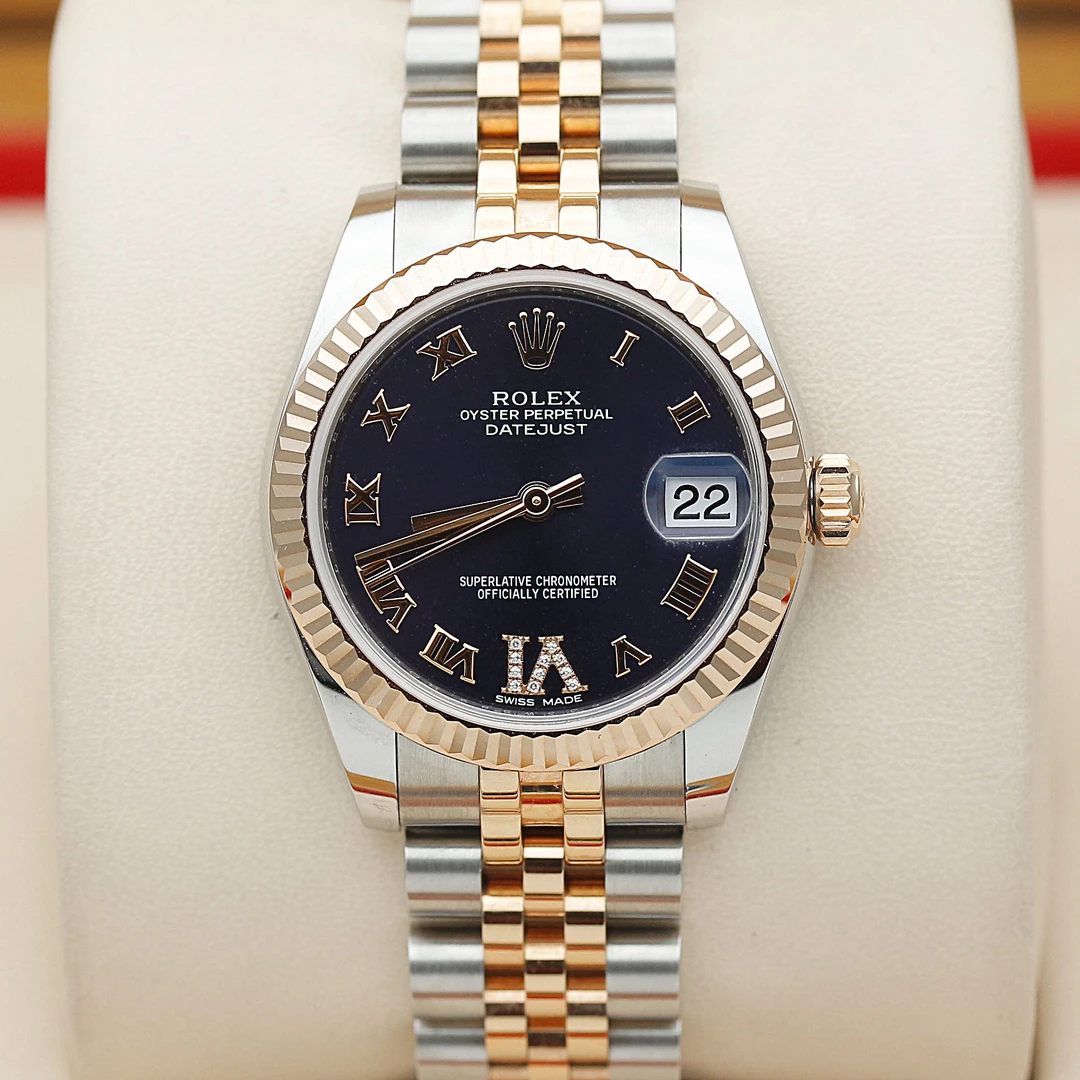 99新 Rolex/劳力士 日志型178271紫盘罗马间玫瑰金31mm机械女表