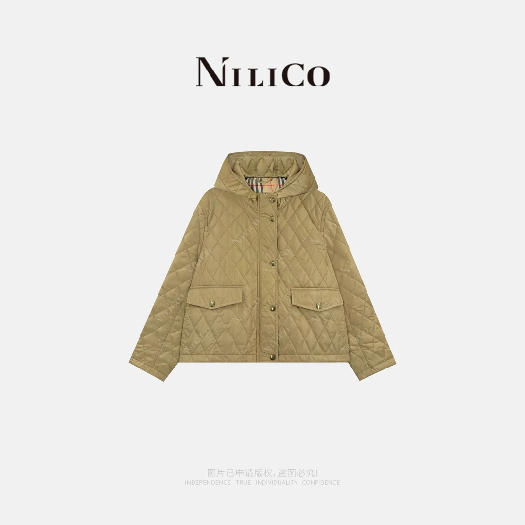 NILICO【经典浓缩】法式经典菱格百搭亲肤绗缝显瘦连帽夹克棉服外套