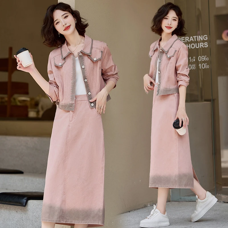 牛仔套装女2025秋季新款设计感小众休闲欧货减龄渐变半身裙两件套