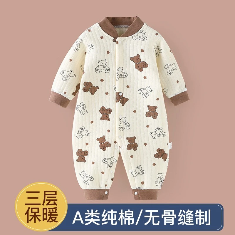 冬季婴儿夹棉连体衣宝宝春秋冬款打底加厚新生儿衣服薄棉秋装宝宝