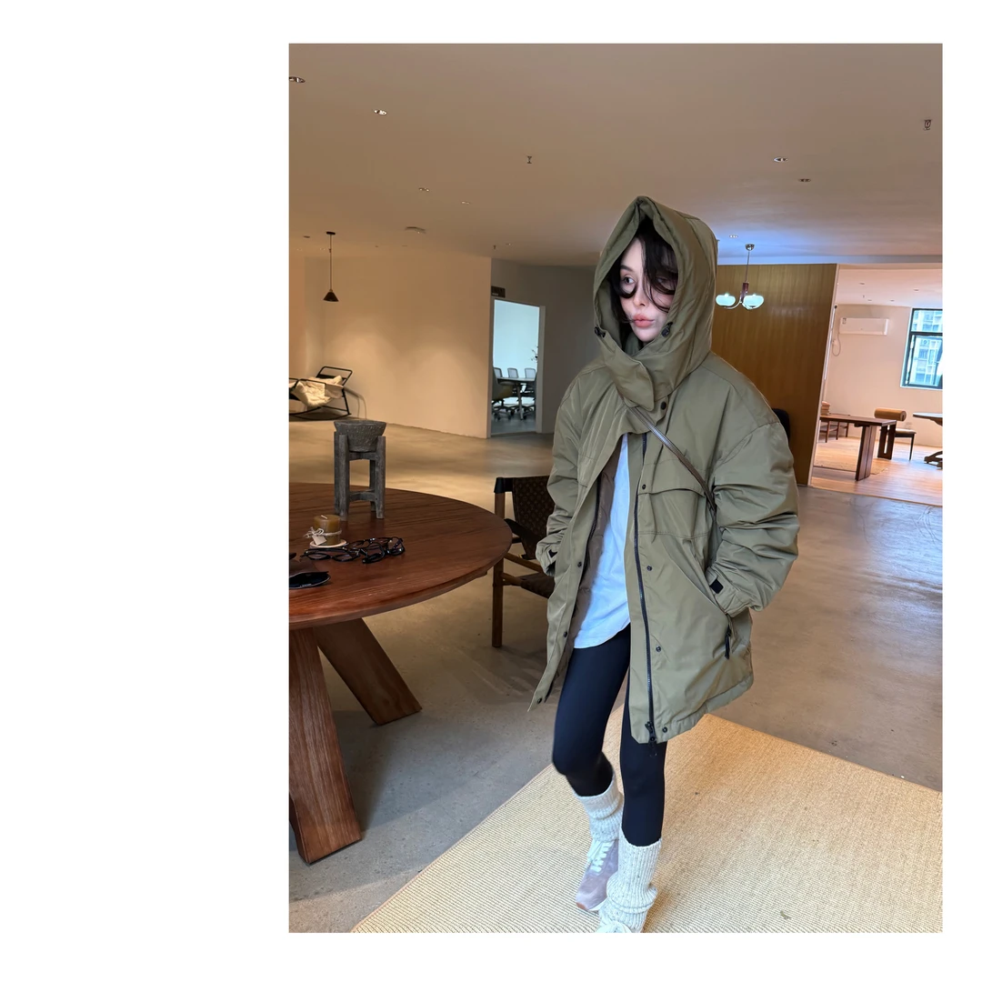 HDD- "工装羽绒" 90白鸭绒 冬季女款定制宽松工装连帽羽绒服Y9306