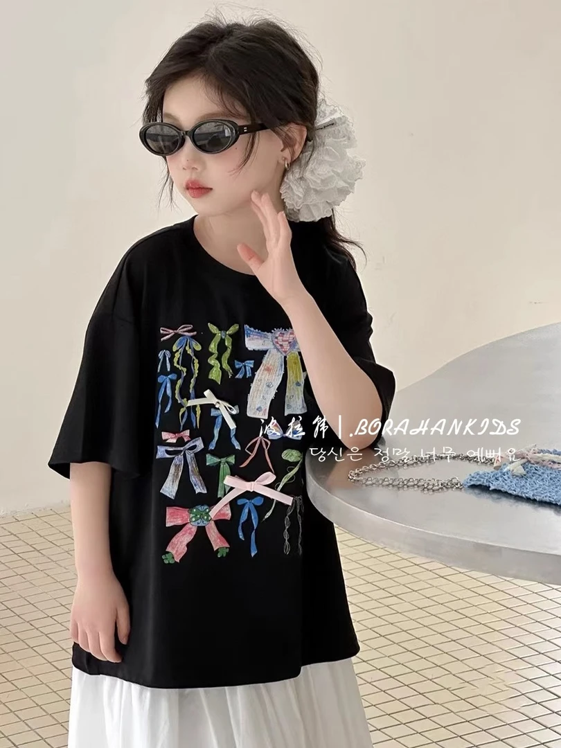 BORAHANKIDS小纠结短袖+木香半裙2025小女孩甜美T恤夏季半袖