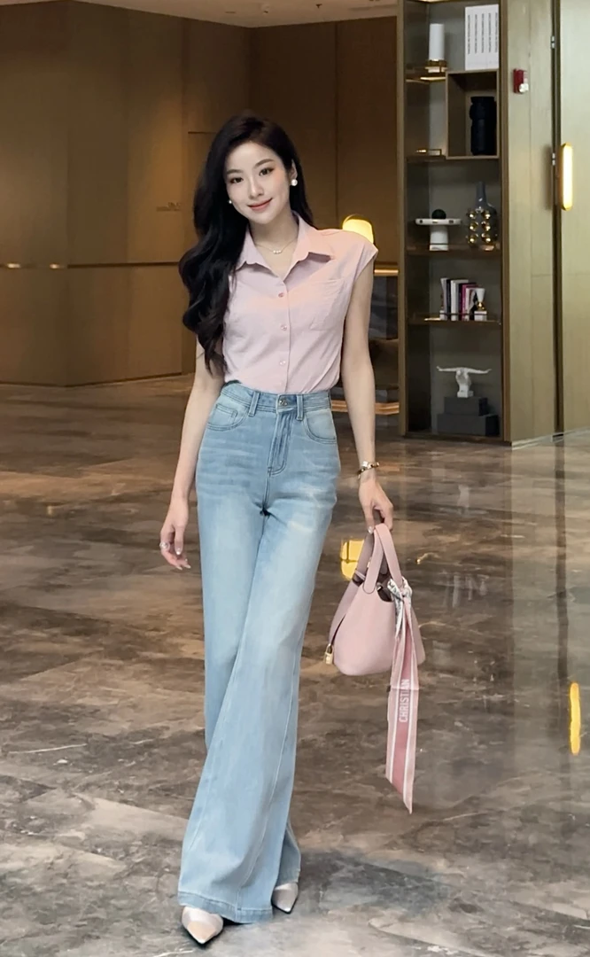 MN专属【微蓝晴空】春季2025新款直筒喇叭修身显瘦气质高级感牛仔裤