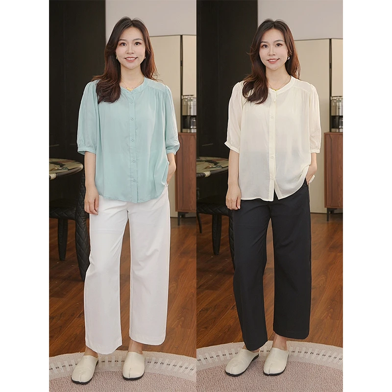 【猫猫】自然织语 空气凉感棉夏季气质休闲压褶短袖衬衫DC5759