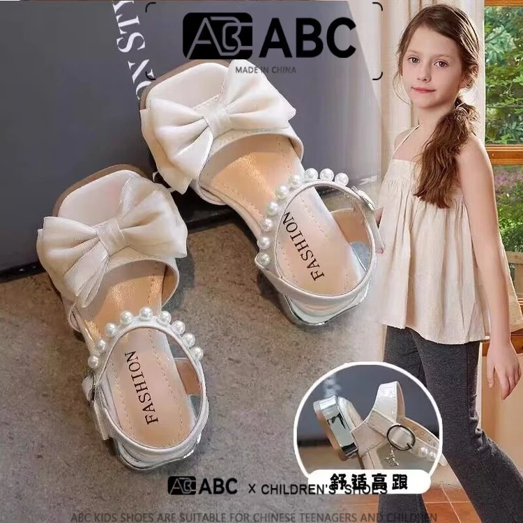 ABC女童鞋子儿童高跟凉鞋2025新款夏季夏款宝宝软底中大童公主鞋