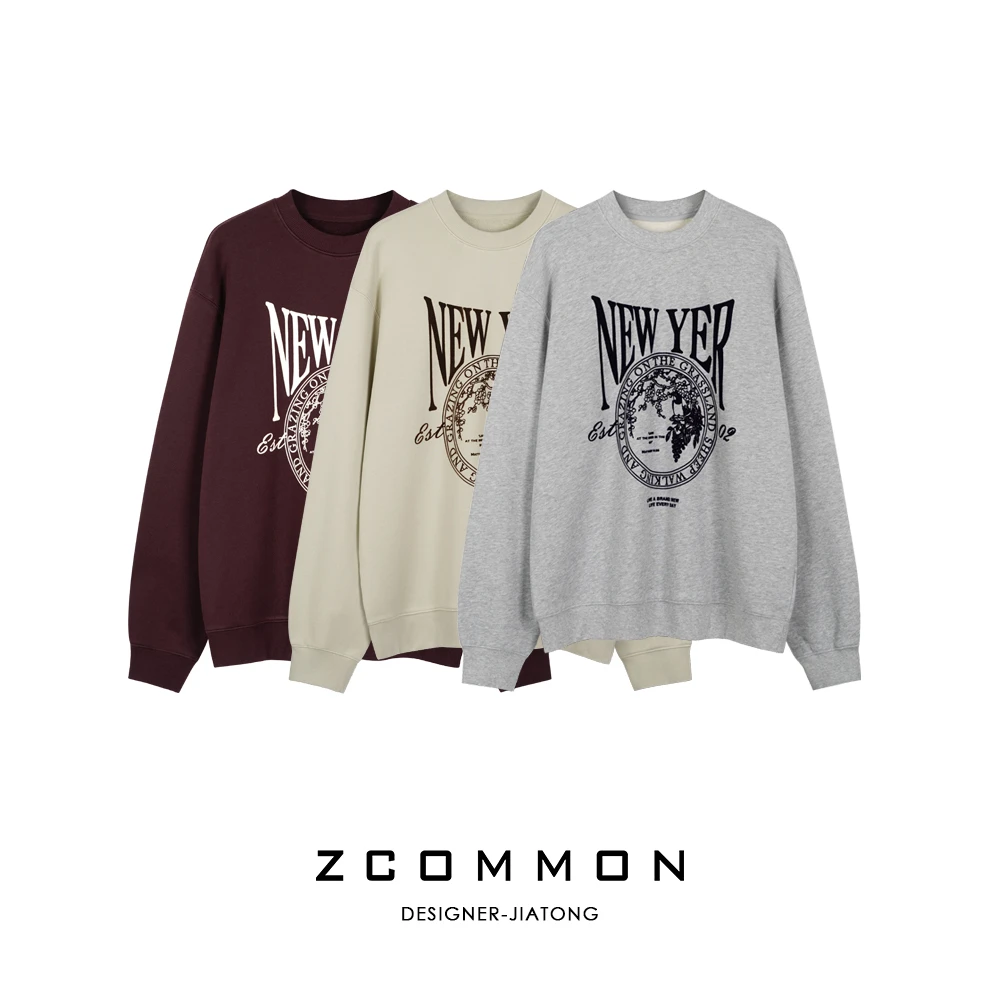 Z common 秋季美式复古休闲圆领印花长袖大版时尚卫衣 2504018