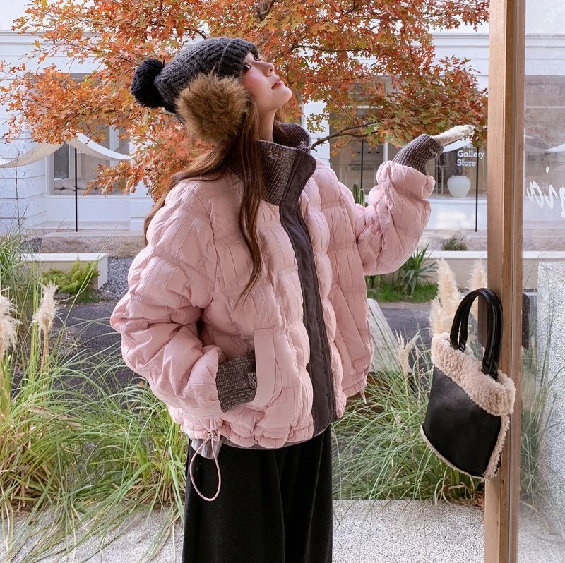 针织拼接两面穿短款羽绒服外套女冬季2025新款白鸭绒酷飒风巨好看