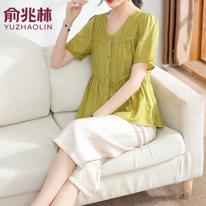 俞兆林2025妈妈夏装大码短袖T恤中老年女装洋气小衫阔太太套装