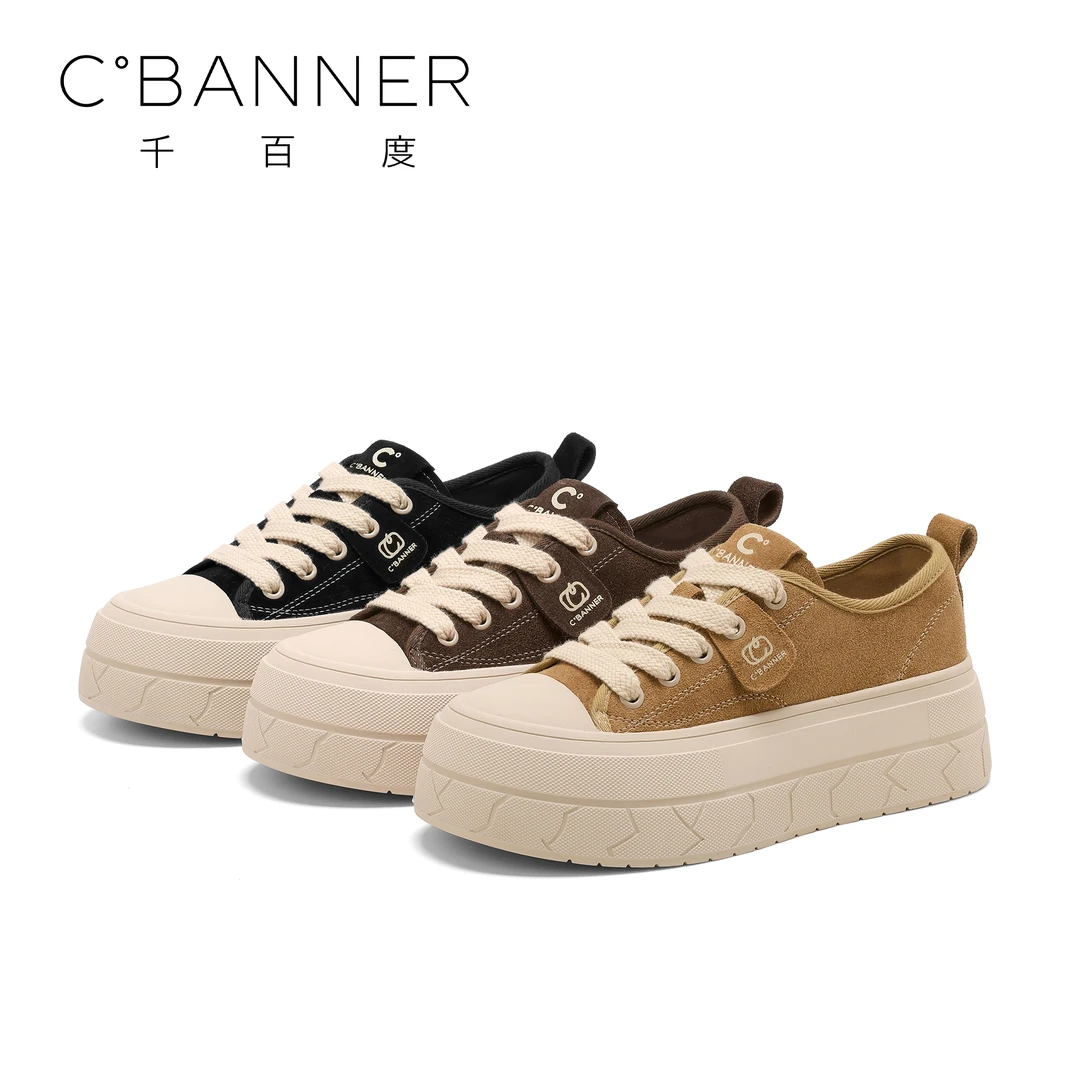 C.BANNER/千百度时尚休闲鞋女2025新款简约风厚底系带百搭休闲鞋