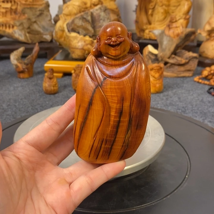柏木（崖柏）飞崖柏弥勒佛手把件小摆件
