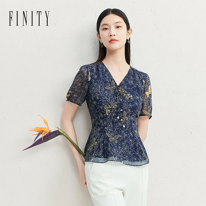 小灯塔 FINITY菲妮迪新款蕾丝衫碎花显瘦气质时尚夏季复古修身