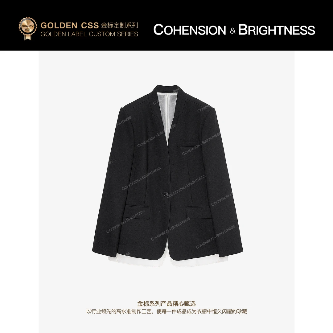 凝慧【都市漫步】新款时尚高级感V领简约韩版小众西装外套YS088