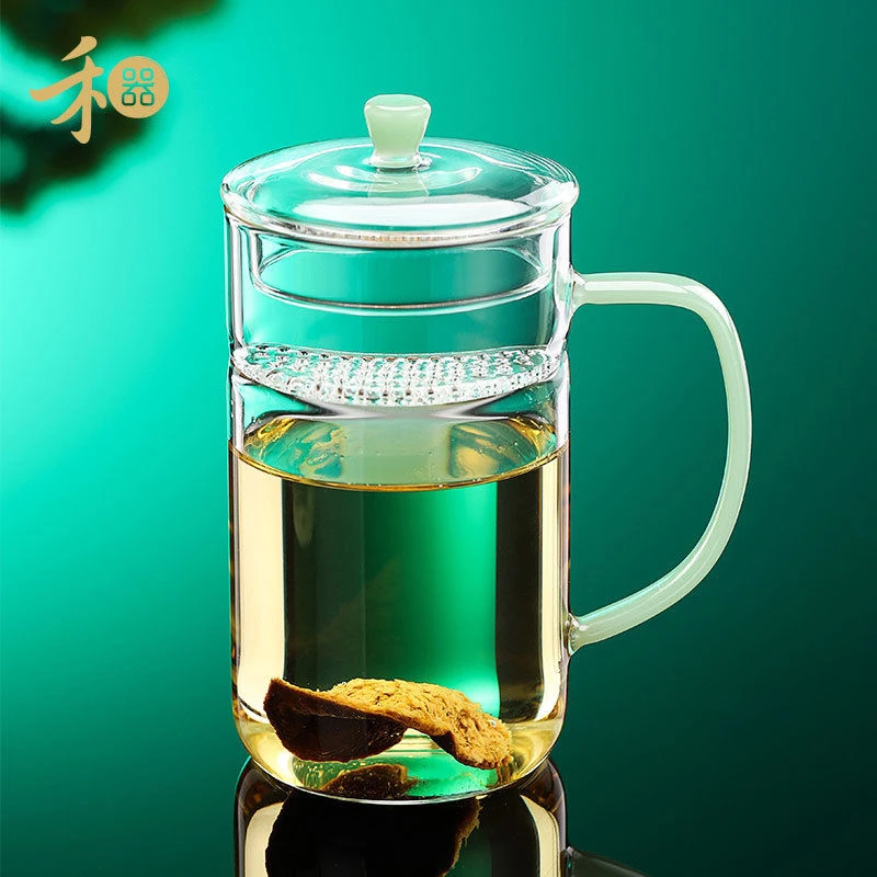 禾器晶彩简尚杯耐热玻璃杯喝水茶杯月牙过滤绿茶杯