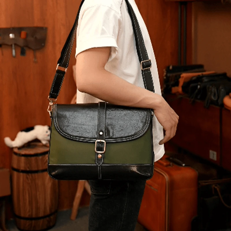牛皮潮流单肩斜挎包大容量真皮男包邮差包通勤休闲百搭包包肩包