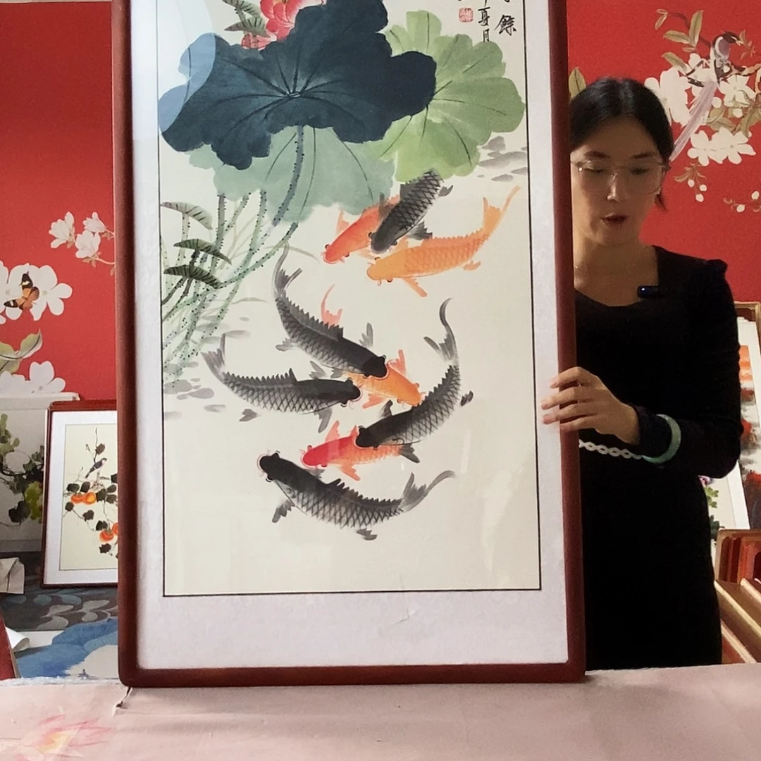 国画手写手绘国画作品带框包邮62✖️122
