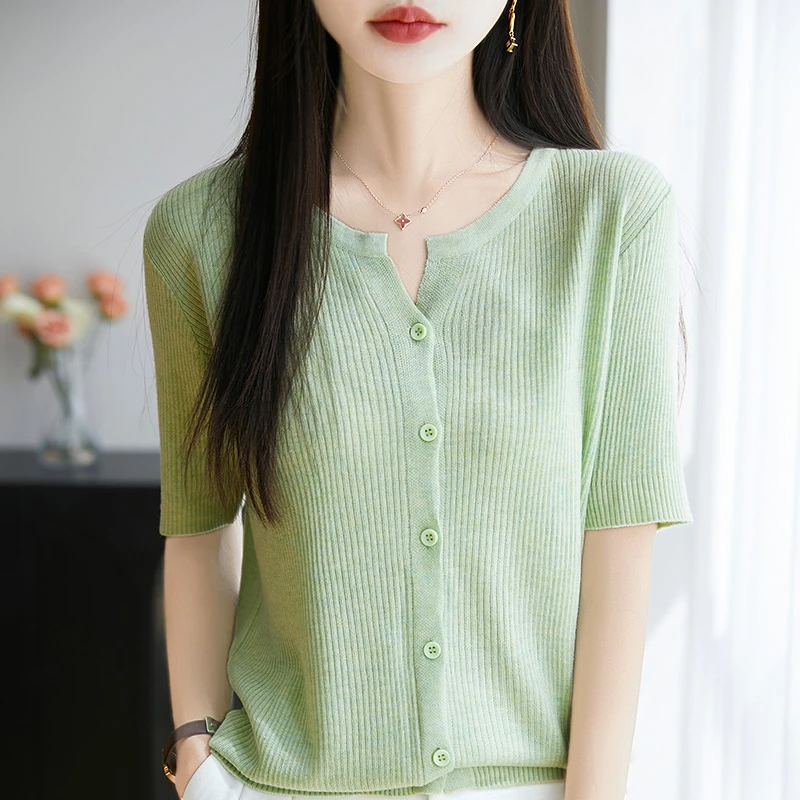 夏季薄款短袖t恤百搭洋气圆领显瘦针织短袖 春夏修身时尚打底半袖